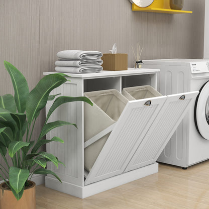 Gecheer Two-Compartment Tilt-Out Laundry Sorter Cabinet - Organized and Easy to Clean Modern Bathroom Storage Cabinet, Bathroom Shelf, Freestanding Cupboard for Living Room LYKW112049950