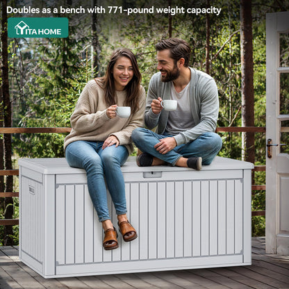 YITAHOME 320 Gallon Double-Wall Deck Box with Divider & Side Handles, Outdoor Large Storage for Patio Furniture Cushions, Garden Pool Accessories, Water Resistant & Lockable