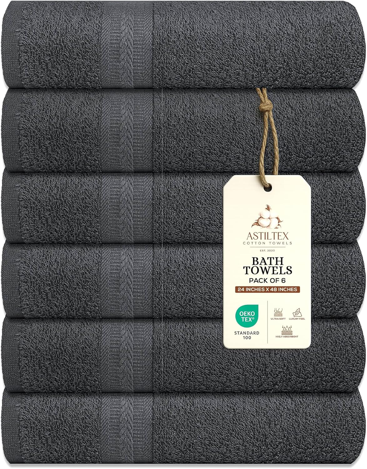 Pack 6 24x48 Inches 100% Bath Towels of Soft, Quick Dry & Highly Absorbent Cotton Towels for Bathroom, Spa, Gym & Hotel