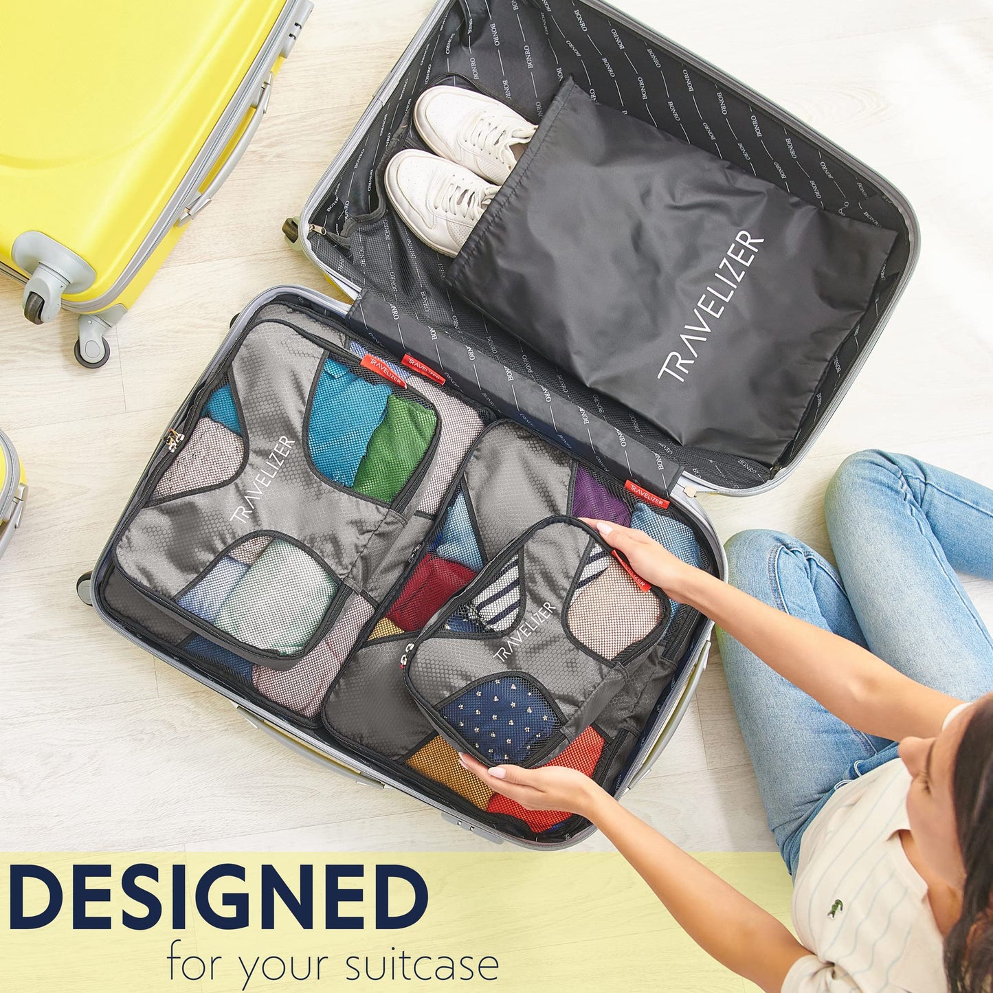 Travelizer - Grey Travel Packing Cubes 5 pcs Luggage Organizer Set for Bag & Suitcase