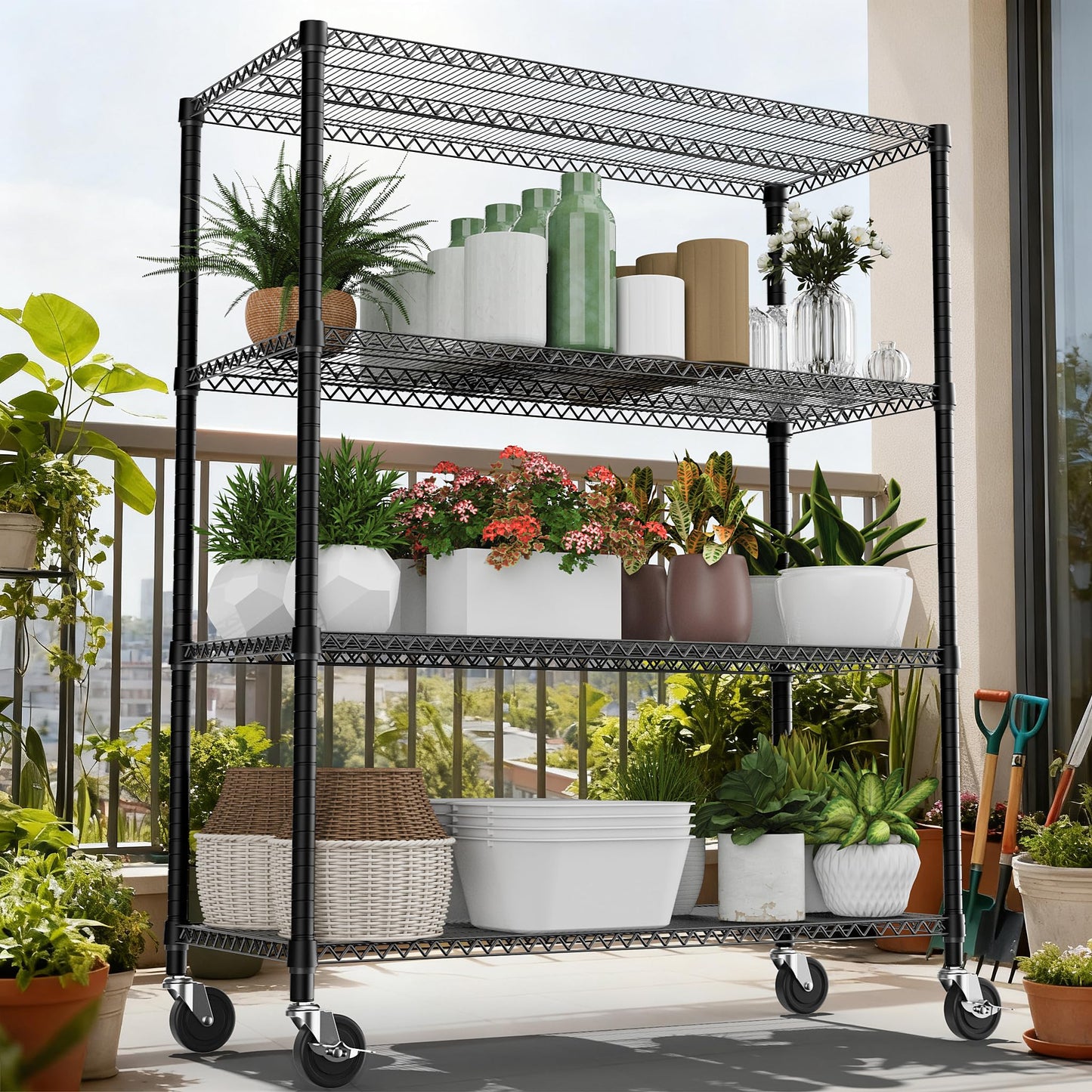 M MZG 2640LBS 53.1" W 4 Tiers Shelf Steel Storage Shelves Shelving Unit Steel Organizer Wire Rack for Home,Kitchen,Office,Garage Black 23.6" D x 53.1" W x 73.6" H