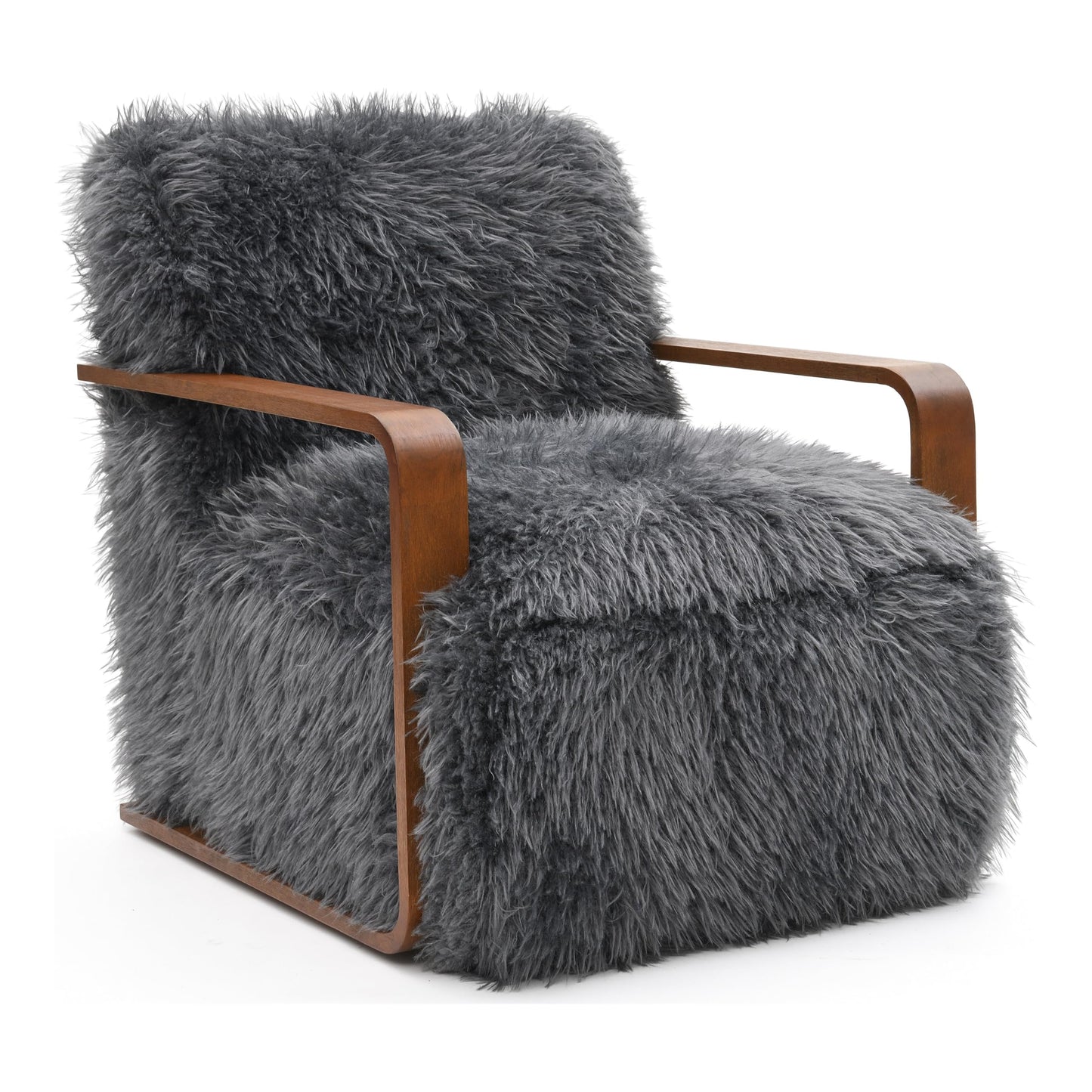 Furniture of America Ramos Modern Lounge Chair with Ultra Soft Faux Fur, Long-Haired Accent Sofa, Tight Seat and Back Single Couch, Fluffy Living Room Seating, No Assembly Needed, Charcoal Gray
