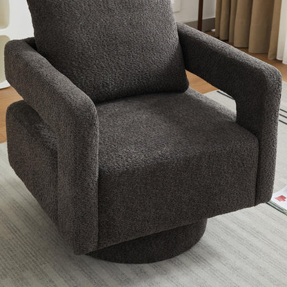GDFStudio 29.13" Swivel Accent Chair, Modern Boucle Upholstered Armchair with Open Back, 360° Rotating Lounge Club Chair with Removable Cushion for Living Room Bedroom Hotel Office Seating, Charcoal
