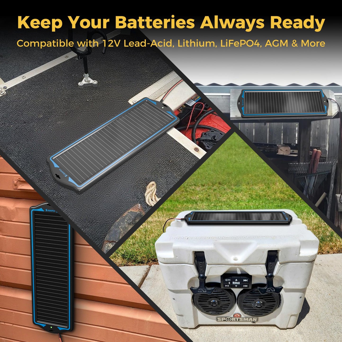 SUNAPEX 12V Solar Battery Charge: Waterproof Portable Solar Panel Kit - Battery Maintainer Trickle Charger - with Upgrade Built in Charge Controller for Car Boat RV Trailer Automotive Motorcycle