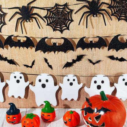 39 Pieces Halloween Decorations Black Glittery Bat Banner Spider Ghost Garland 3D Bat Wall Stickers for Halloween Party Haunted House Decoration Indoor Outdoor Mantel Supplies