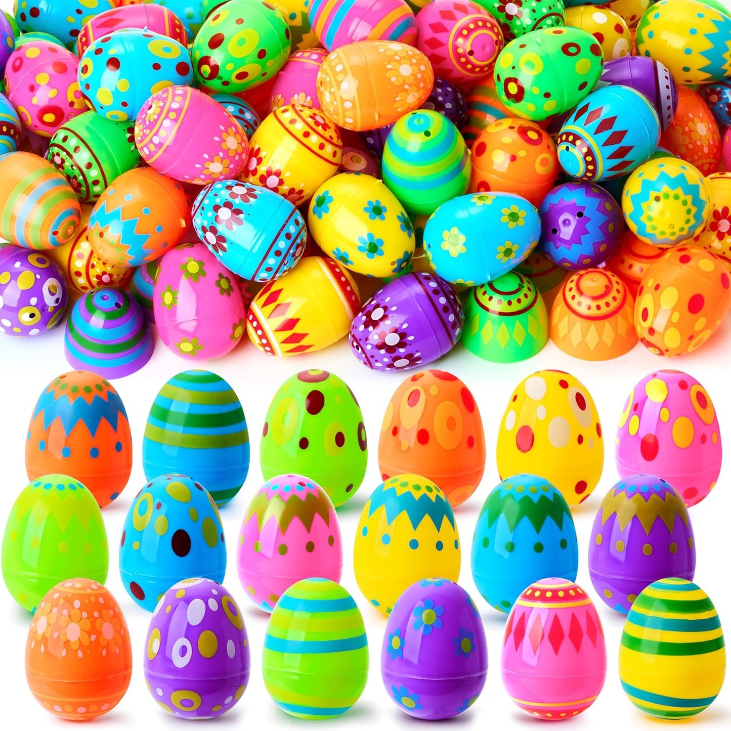 200 2.3" JOYIN Pcs Plastic Printed Bright Easter Eggs Tall for Easter Hunt, Basket Stuffers Fillers, Classroom Prize