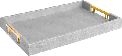 17.5"x12" Home Redefined Modern Elegant Rectangle Glossy Grey Shagreen Faux Leather Decorative Tray Ottoman Coffee