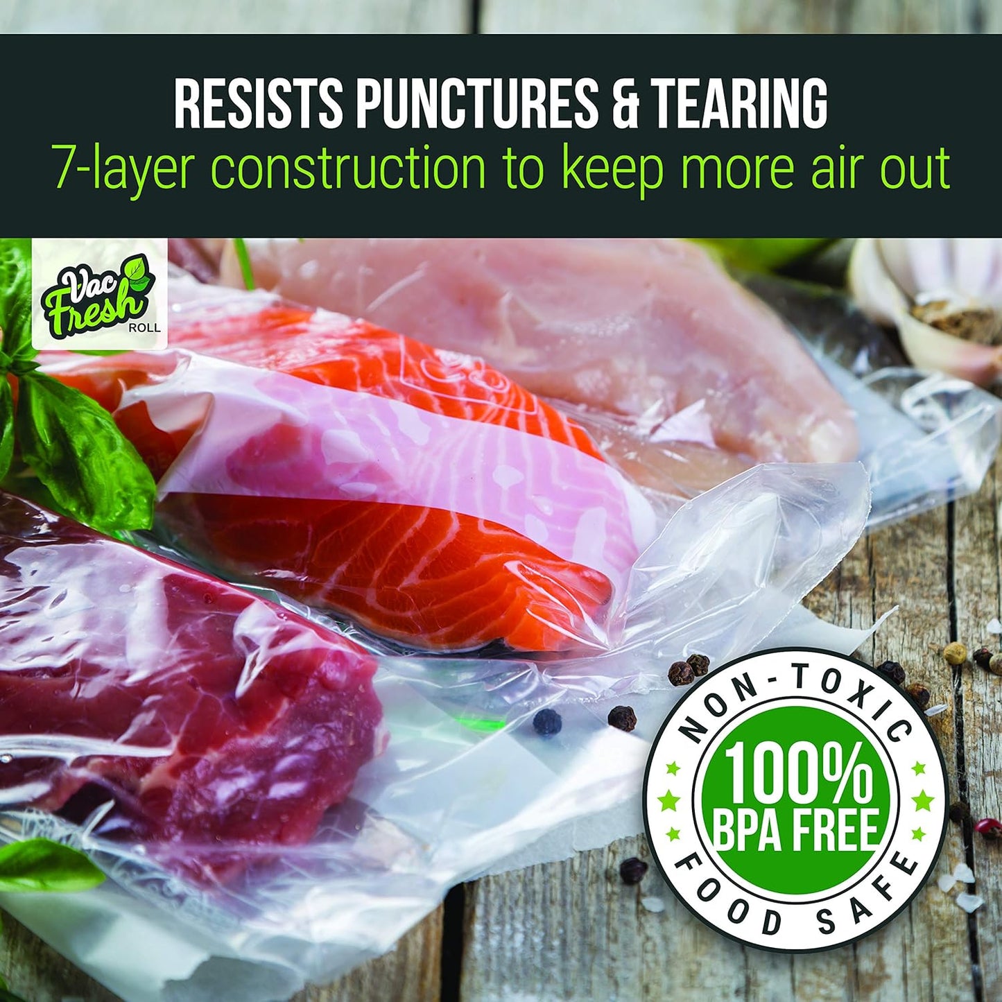 Vac Fresh Food Vacuum Sealer Rolls (8" x 50', 1 Roll), 3.5mil VF850 Embossed Food Storage Bags