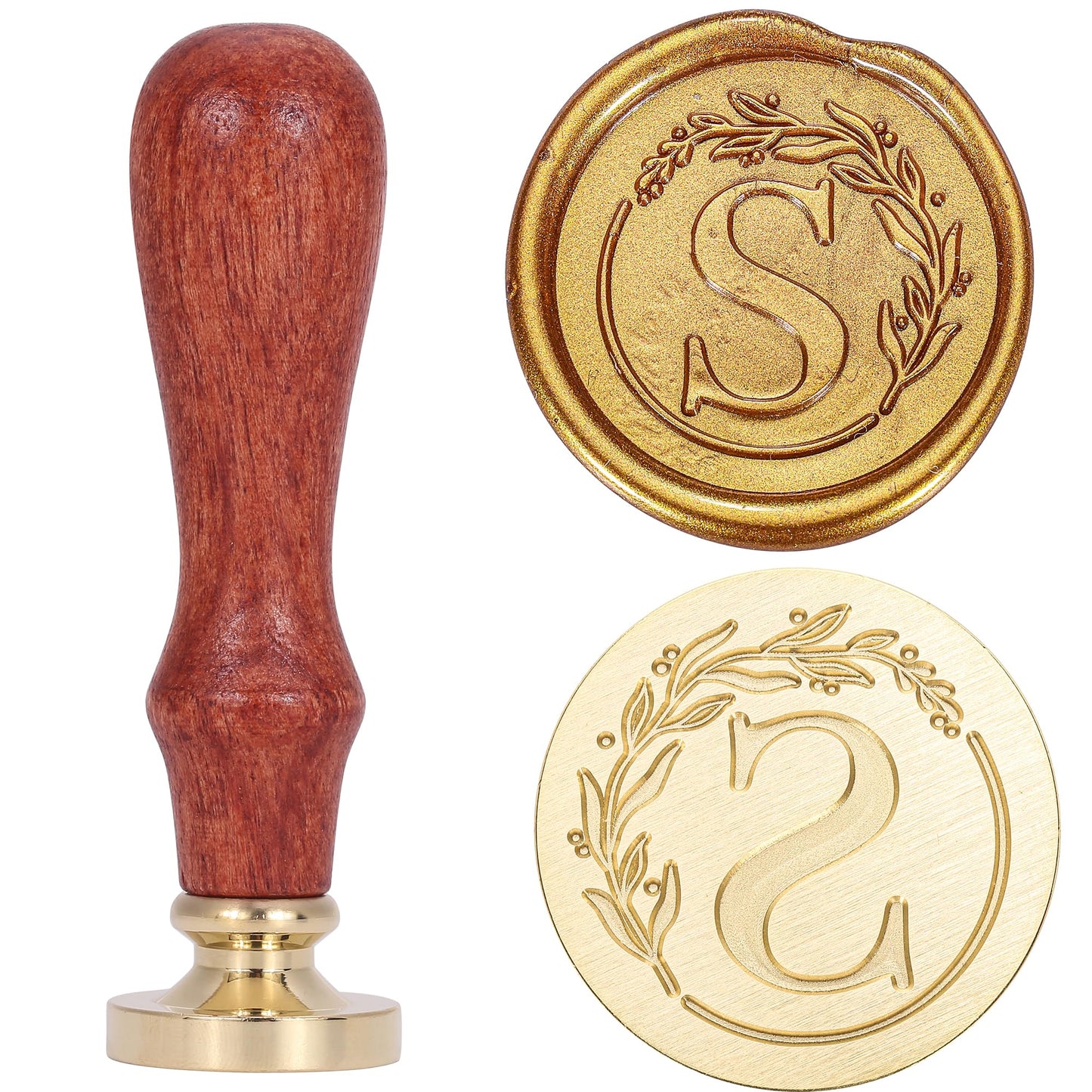 Yoption Letter Wax Seal Kit, Vintage Initial Alphabet S with Wreath Sealing Stamp and 120 Antique Gold Wax Seal Beads