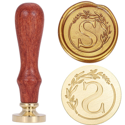 Yoption Letter Wax Seal Kit, Vintage Initial Alphabet S with Wreath Sealing Stamp and 120 Antique Gold Wax Seal Beads