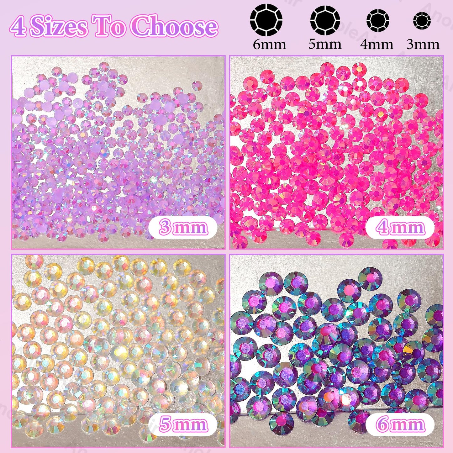 22000Pcs Pink Purple Rhinestones for Bedazzling, Jelly Resin Gem Rhinestones3-5mm, Purple Gems Bedazzling Kit for Crafting, Flatback Color Gems for Nails Face Makeup Tumblers