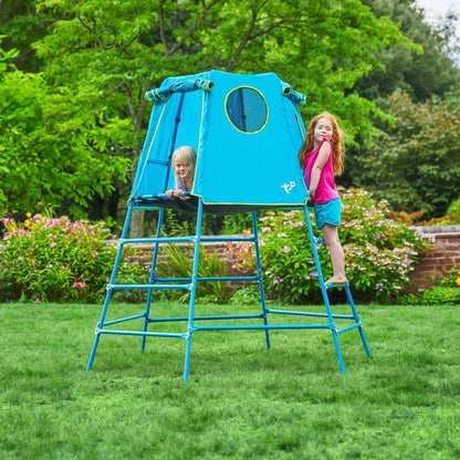 Explorer 2 Jungle Gym Climbing Set with Adjustable Steel Frame, Weather-Resistant Canopy & Platform, Outdoor Playset and Playground Equipment for Kids Ages 3-12, 220 lbs Capacity