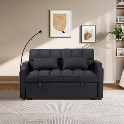 KEIKI 53" 3-in-1 Multifunctional Sofa Bed with Adjustable Backrest, Foldable Futon Couch with USB Port & Swivel Phone Holder, Compact Loveseat Sleeper Sofa for Guest Room Home Office & Bedroom
