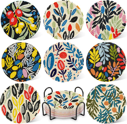 DOTZSO 8 Pcs Diamond Art Coasters Kit with Holder, Diamond Art Kits for Adults Beginners Small Diamond Painting Coasters, Arts and Crafts for Adults Supplies Item Sets (Flower)