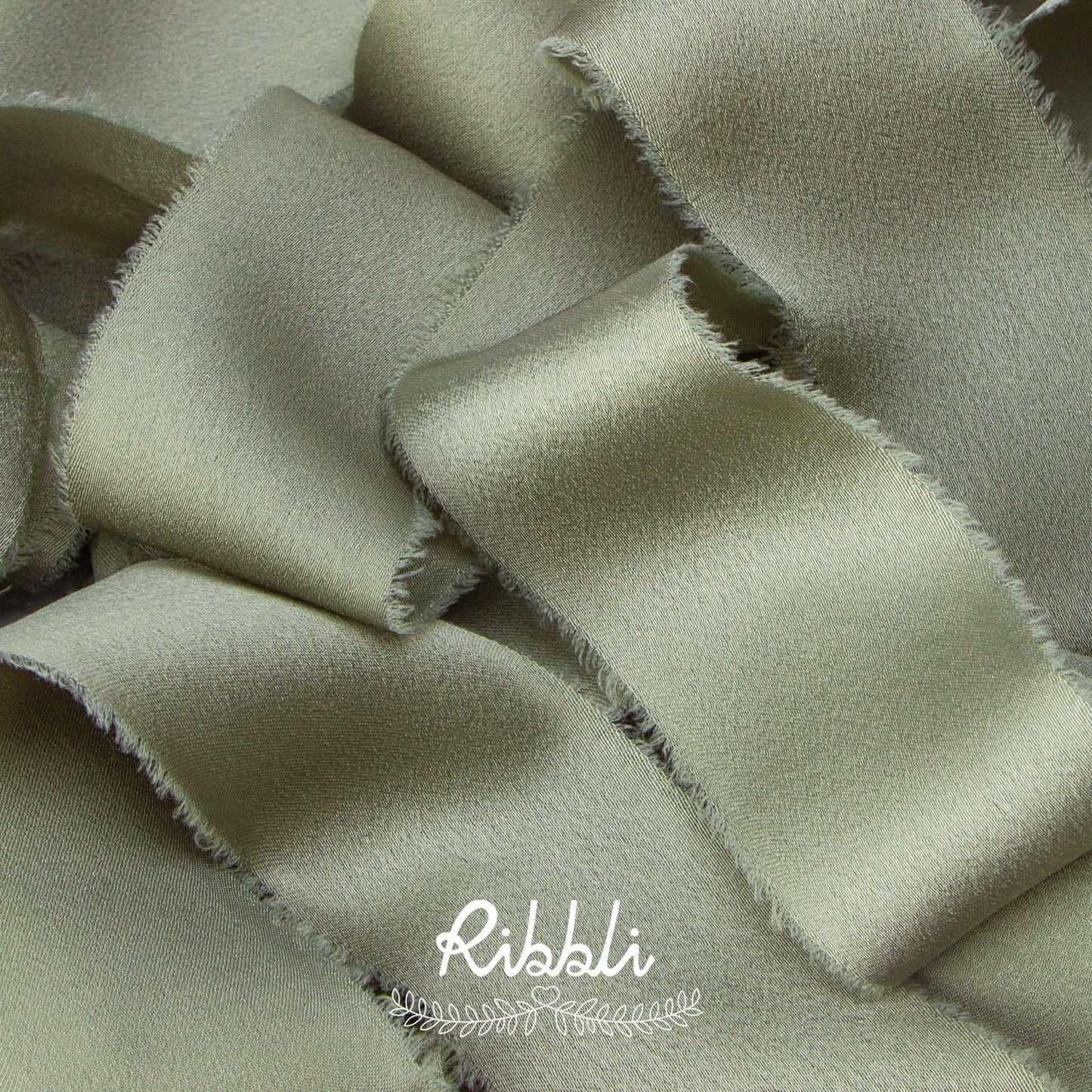 Ribbli Dusty Sage Green Silk Satin Ribbon 1.5 Inch x 30 Yard Handmade Frayed Chiffon Dusty Sage Ribbon for Gift Wrapping Wedding Invitations Bridal Bouquets Home Decor