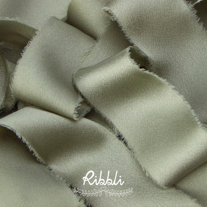 Ribbli Dusty Sage Green Silk Satin Ribbon 1.5 Inch x 30 Yard Handmade Frayed Chiffon Dusty Sage Ribbon for Gift Wrapping Wedding Invitations Bridal Bouquets Home Decor
