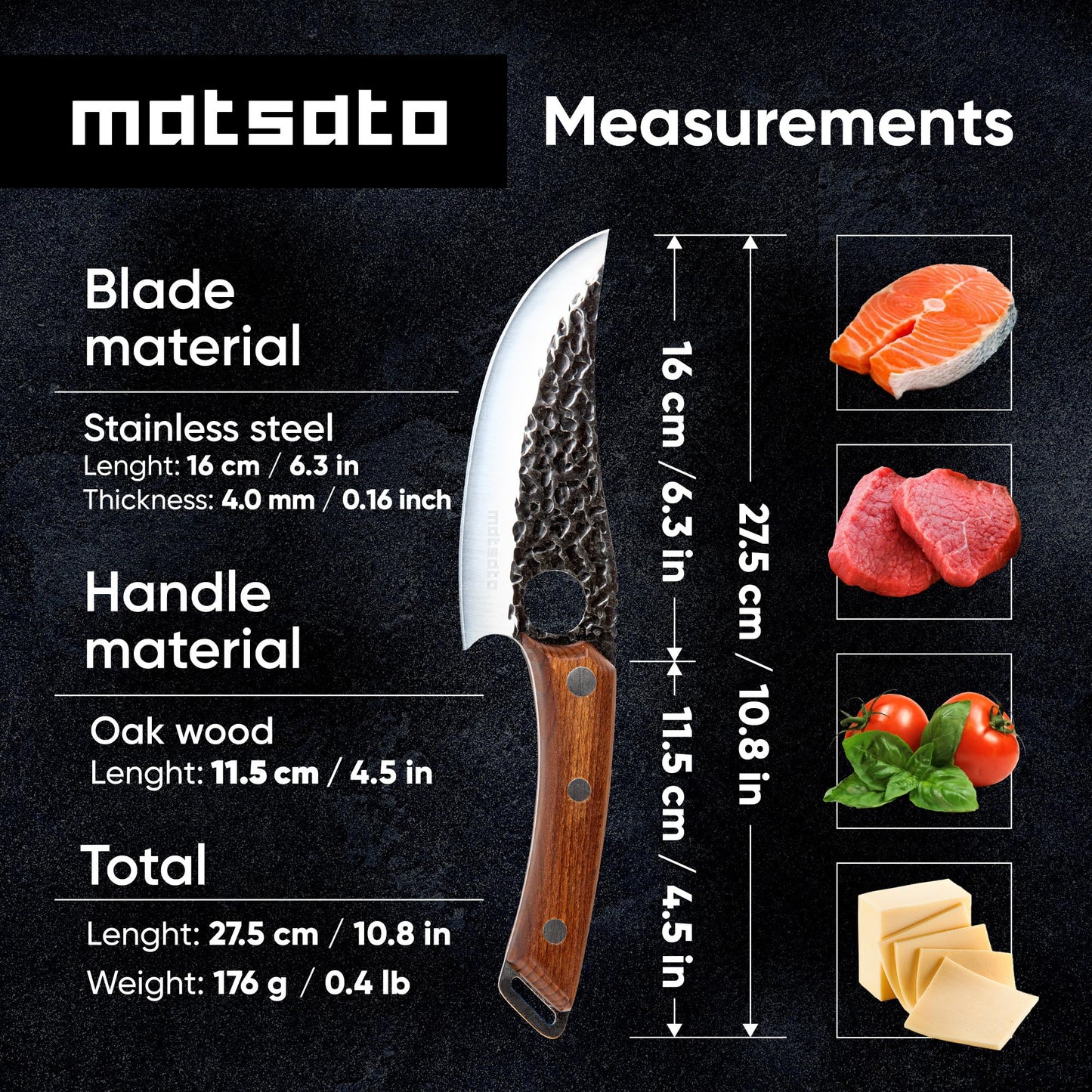 Matsato Chef Knife - Kitchen Knife for Cooking, Chopping. Japanese Steel Knife for Home, BBQ, Balance & Control, 6.3 Inch