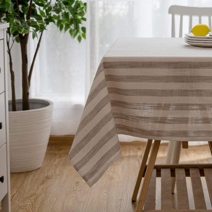 Aquazolax 54 by 54 inch Linen Halloween Table Cloth, Square Striped Taupe Lines Design for Small Parties