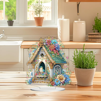 DIY Tabletop Diamond Art Kit for Adult – Gem Painting Art Desktop Ornament with Special Shaped Rhinestones, Acrylic Stand-Up Gem Craft for Home Décor & Gift Idea (Bird House2)