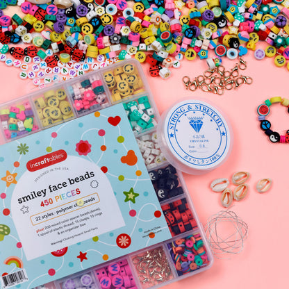 Incraftables Smiley Face Bracelet Kit – 450 Clay Beads with Flowers, Cute Charms & Small Accent Beads – DIY Jewelry Making Kit – Bracelet Supplies for Craft Projects
