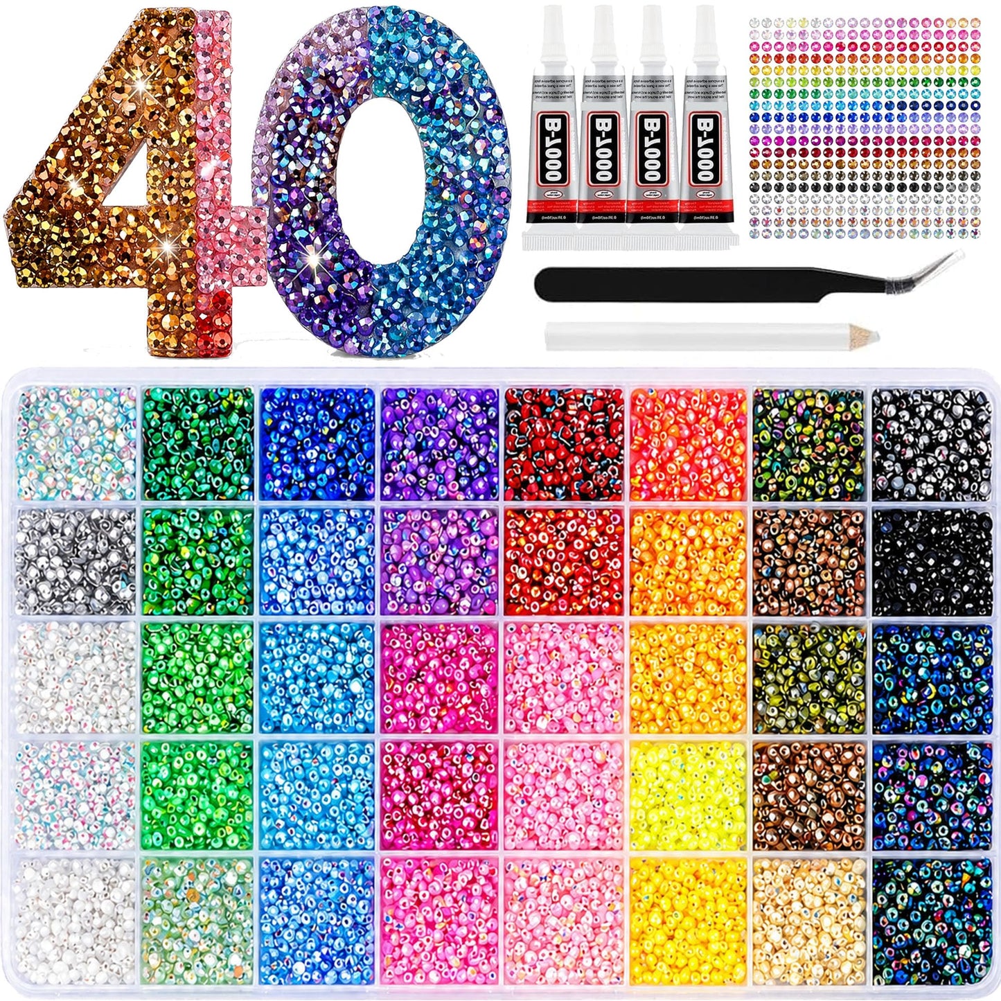 Badazzle Kit 40 Colors 35000PCS Bedazzled Kits Resin Jelly Flatback Rhinestones, Book Bedazzling Kit Bazzling Kits Small Gems with Tools Bedazzle Gems for Bedazzling Crafts & DIY Projects for Adults