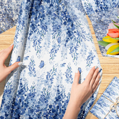 100 Sheets Blue Eucalyptus Leaf Tissue Paper Blue Botanical Leaves Wrapping Paper DIY Arts Tissue for Birthday Wedding Bridal Baby Shower Party Decor Supplies, 13.8 x 19.7 inches
