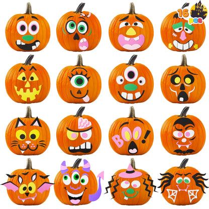 JOYIN 16 Packs Halloween Pumpkin Decorating Stickers Foam Craft Kit, Halloween Party Favors for Kids, Party Supplies Arts Activities, Jack O Lantern Face Sticker School Games Gifts