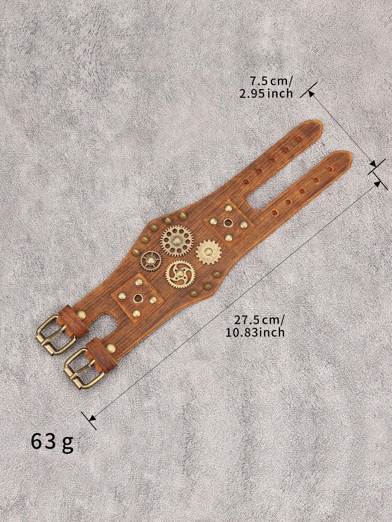 GelConnie Brown Leather Cuff Bracelet for Men Steampunk Gear Studded Wristband Punk Vintage Bracelet Adjustable Jewelry Gift