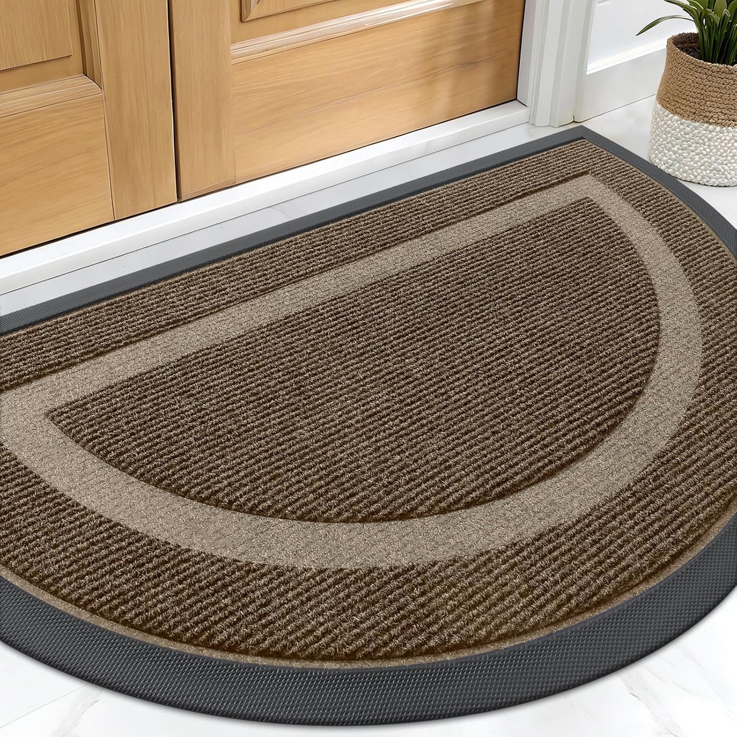 OLANLY Half Circle Door Mat - Waterproof All-Season Welcome Mat for Indoor/Outdoor Use | 29.5x17, Brown