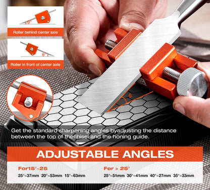 AUXTUR Sharpening Stone with Honing Guide Tool,chisel set for Woodworking,Flattening Stone,Complete Sharpening System Tools for Chisel Sharpening and Plane Restoration (guide+stone+chisel)