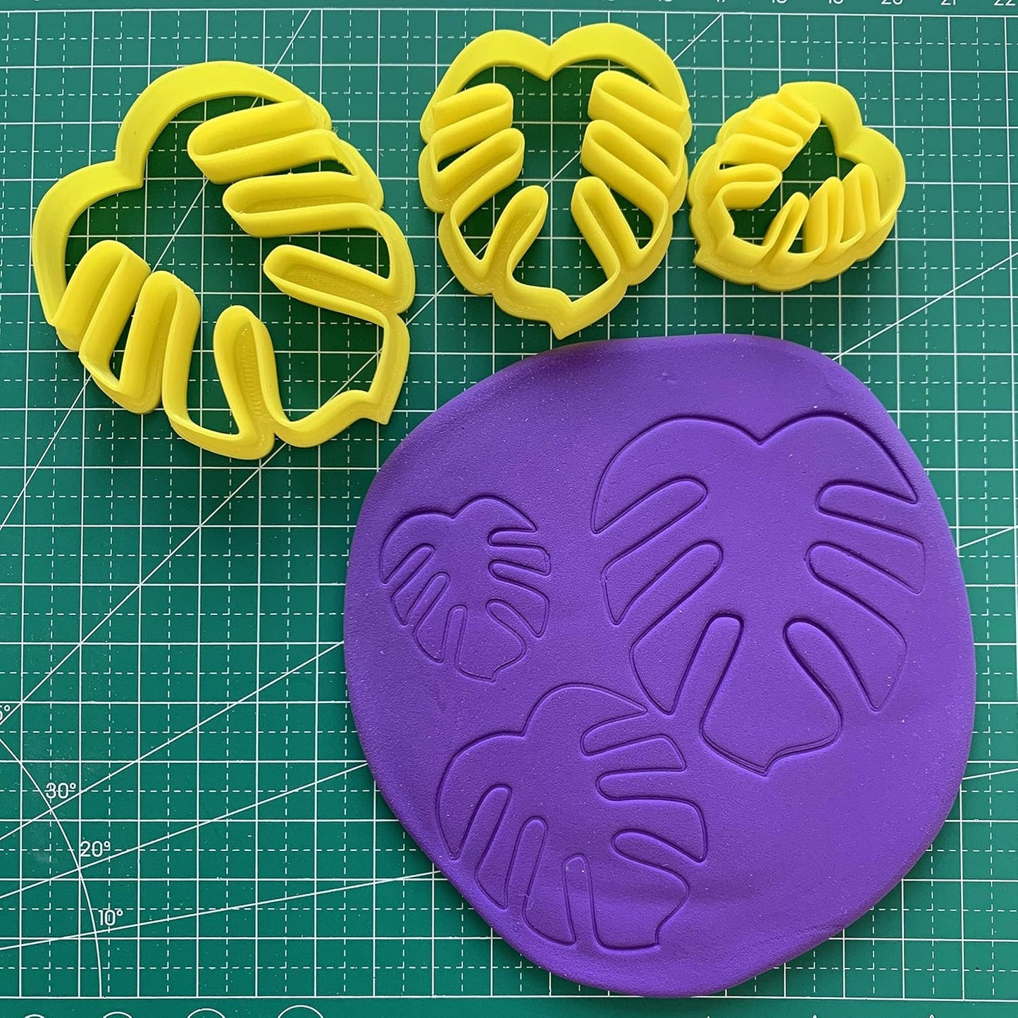 CHENRUI Cookie Fondant Cutters Set of 3 Monstera Leaf Polymer Clay Cutters