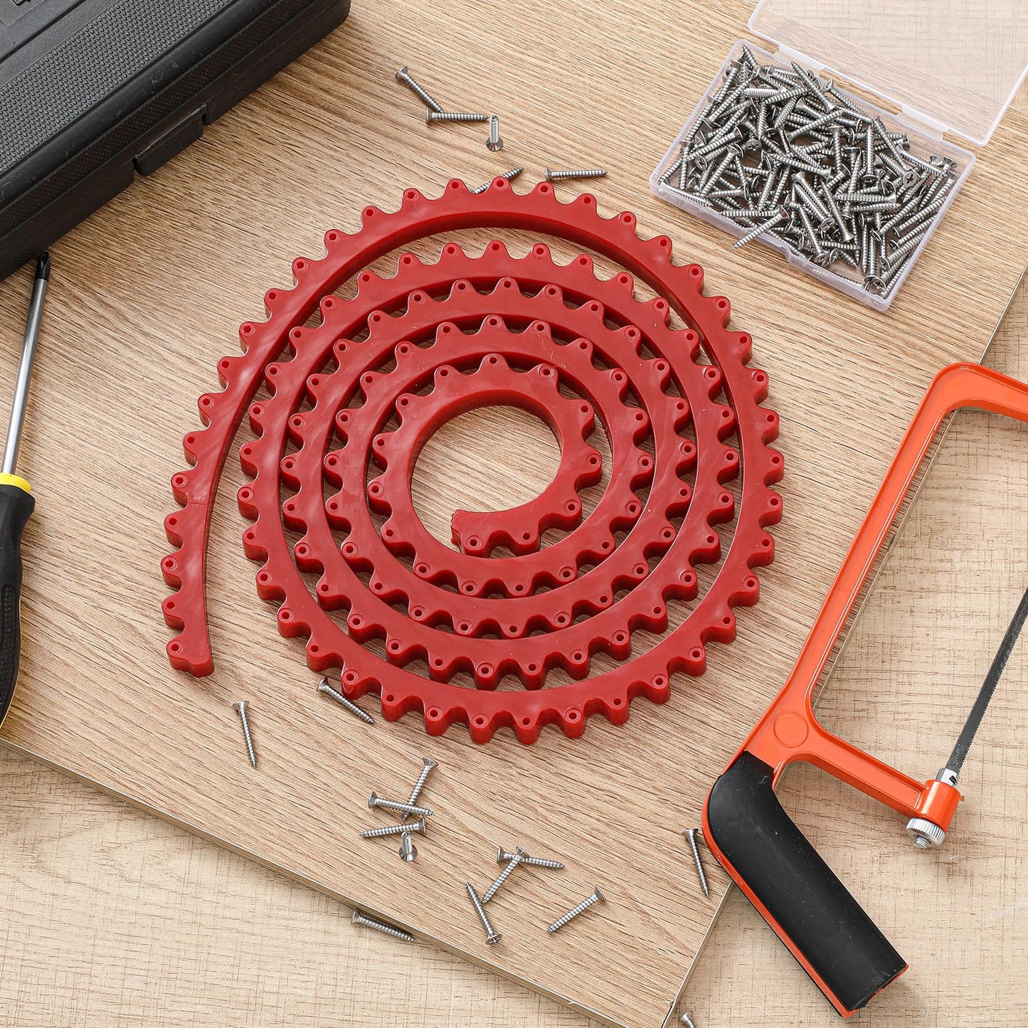 Frienda 78" Router Edge Guide Templates Kit Flexible Curve Ruler for Woodworking with 150 Self-tapping Screws Adjustable Arcs Red Tool for Router Precision Trimming Arc Angle Positioning Cabinet Table
