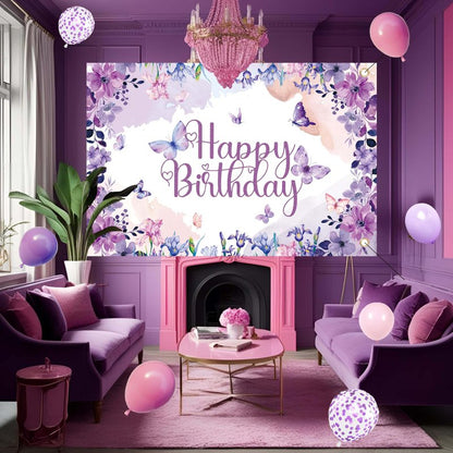 Purple Butterfly Birthday Decorations Balloon Arch Kit - Glitter Butterfly Party Supplies with Garland, Backdrop, Centerpieces for Women Girls Birthday Party Decor