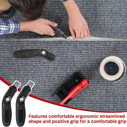 Lasnten 2 Pieces 6 Blades Utility Carpet Knife Cutting Heavy Duty Carpet Knife Cutter Tools with Blades Razor Blade Knives with Protective Cap for Box Cutter Roofing Purpose, Aluminum (Black)