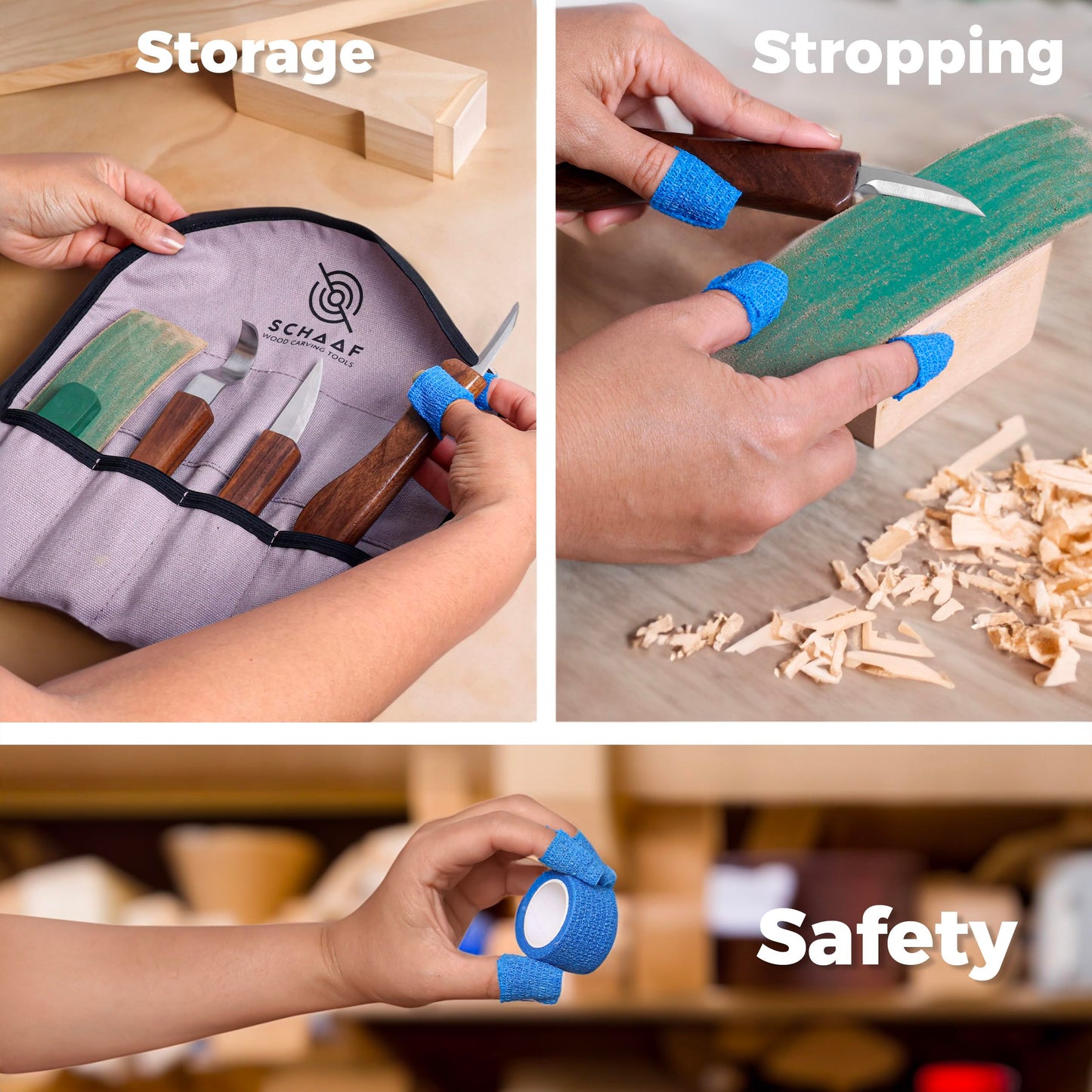 Beginner-Friendly Wood Carving Kit, 3pc Whittling Knife Set with Wood Carving Knives, Spoon Carving Knife, Basswood Blocks, & Fun Learning Videos, Wood Whittling Kit for Beginners from Schaaf Tools