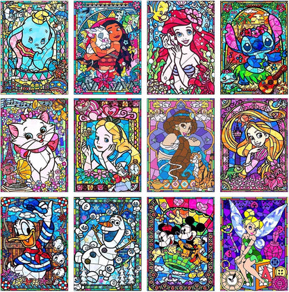 FFPTBNYX 12Pack Diamond Painting Kits for Adults,5D Cartoon Series Diamond Art Kit for Beginners, DIY Paint with Diamonds Round Full Drill Paintings Gem Art for Home Wall Decor 12x16 Inch