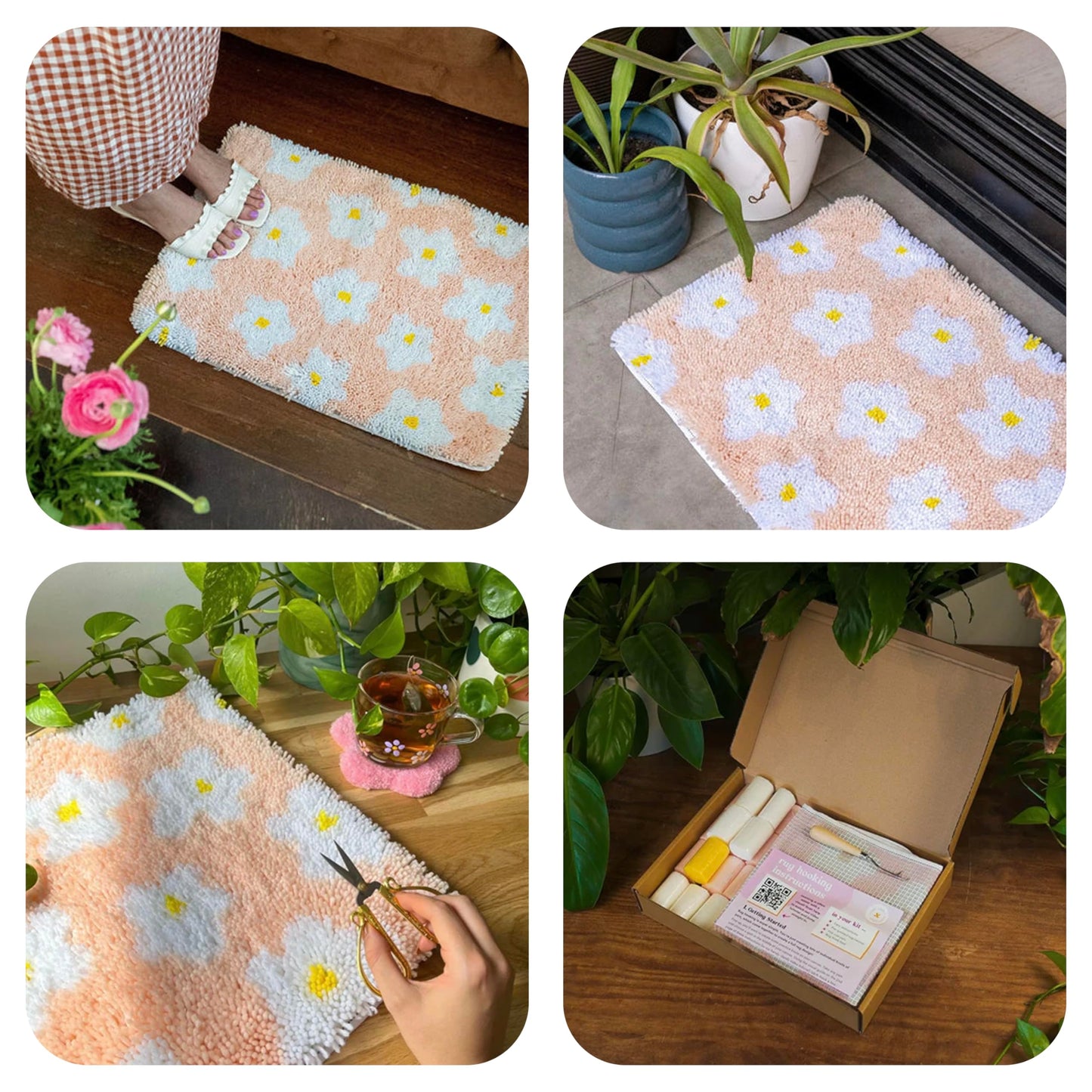 CRAFT CLUB Daisy Rug Making Kit | DIY Tools | Latch Hook Kit for Adults | Colourful Floral Home Décor Rug for Living Spaces | 24in x 16in
