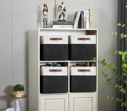 DECOMOMO Cubby Storage Bins, Fabric Storage Cubes for Kallax Shelves with Handles (Black and White, Kallax - 15"L X