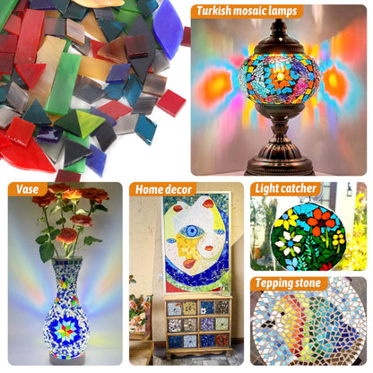 Mosaic Glass Pieces Tiles for Adults: LATIIZ 320Pcs Retro Color Mixed 5 Shapes Stained Glass Bulk for Beginner Artist - Mosaics Kit for Making Art Project Craft DIY Lamp Vase Coaster Stepping Stone