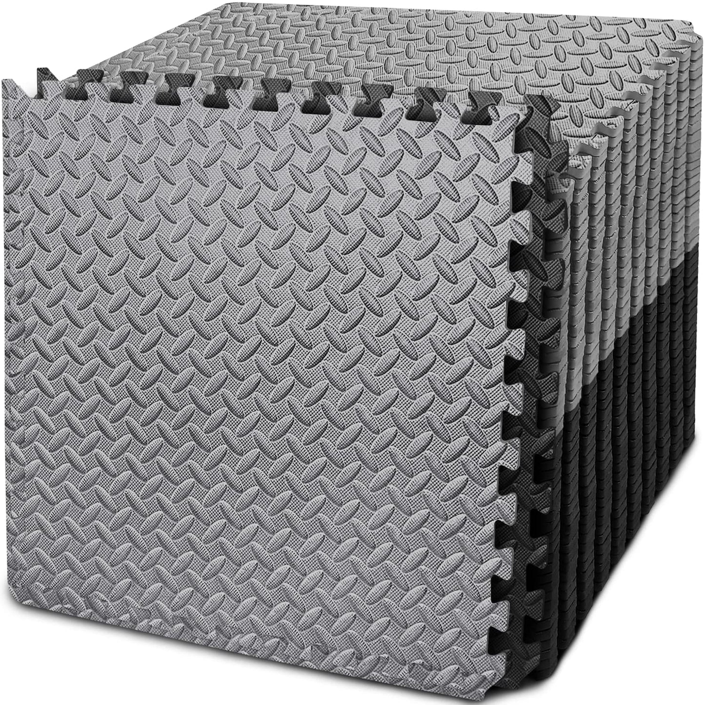 BEAUTYOVO Puzzle Exercise Mat With 48 Tiles Interlocking Foam Gym Mats, 24'' x 24'' EVA Floor Tiles, Protective Flooring for Gym Equipment (192 Sq.Ft - Black&Grey)
