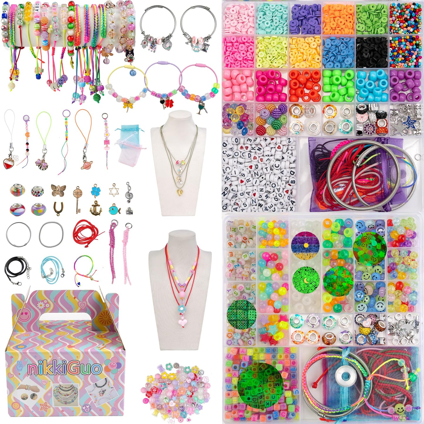 Hardy Guo Clay Beads Glow Beads Bracelet Making Kit Beads for Friendship Bracelet kit with Letter Beads Jewelry Making Set for Beginners Gifts (Pandora - Two-in-One)
