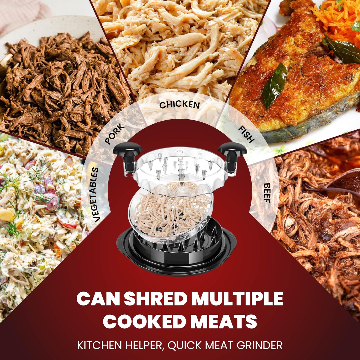 Chicken Shredder Tool Twist 10" Upgraded 3-Layer Meat Shredder for Chicken Breast, Pork & Beef | Transparent Visible Lid Food Shredder with Removable Plate, Soap Dispenser Brush, Non-Slip, BPA-Free