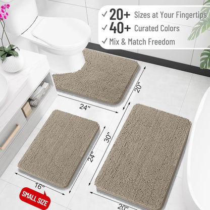 OLANLY Large Bathroom Rugs - Extra Soft Chenille Bath Mats | Quick Dry, Machine Washable, Warm Taupe 59x35