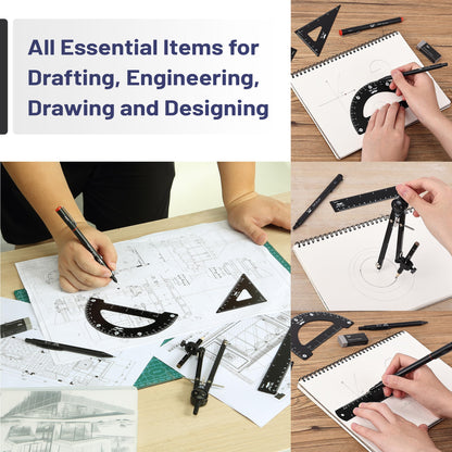 Mr. Pen- Professional Geometry Set, 15 pcs, Drafting Tools with Protractor, Compass, Metal Ruler, Triangles, Pens & Pencils, Complete Geometry & Drafting Kit for Architects, Engineers & Students