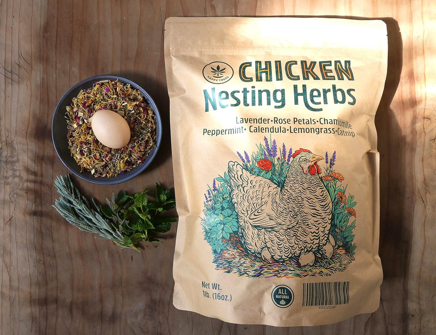100% 7 1lb. Happy Trees Chicken Nesting Herbs - Natural Blend of Premium Dried Herbs for Fresh Nest Box, Coop and Run