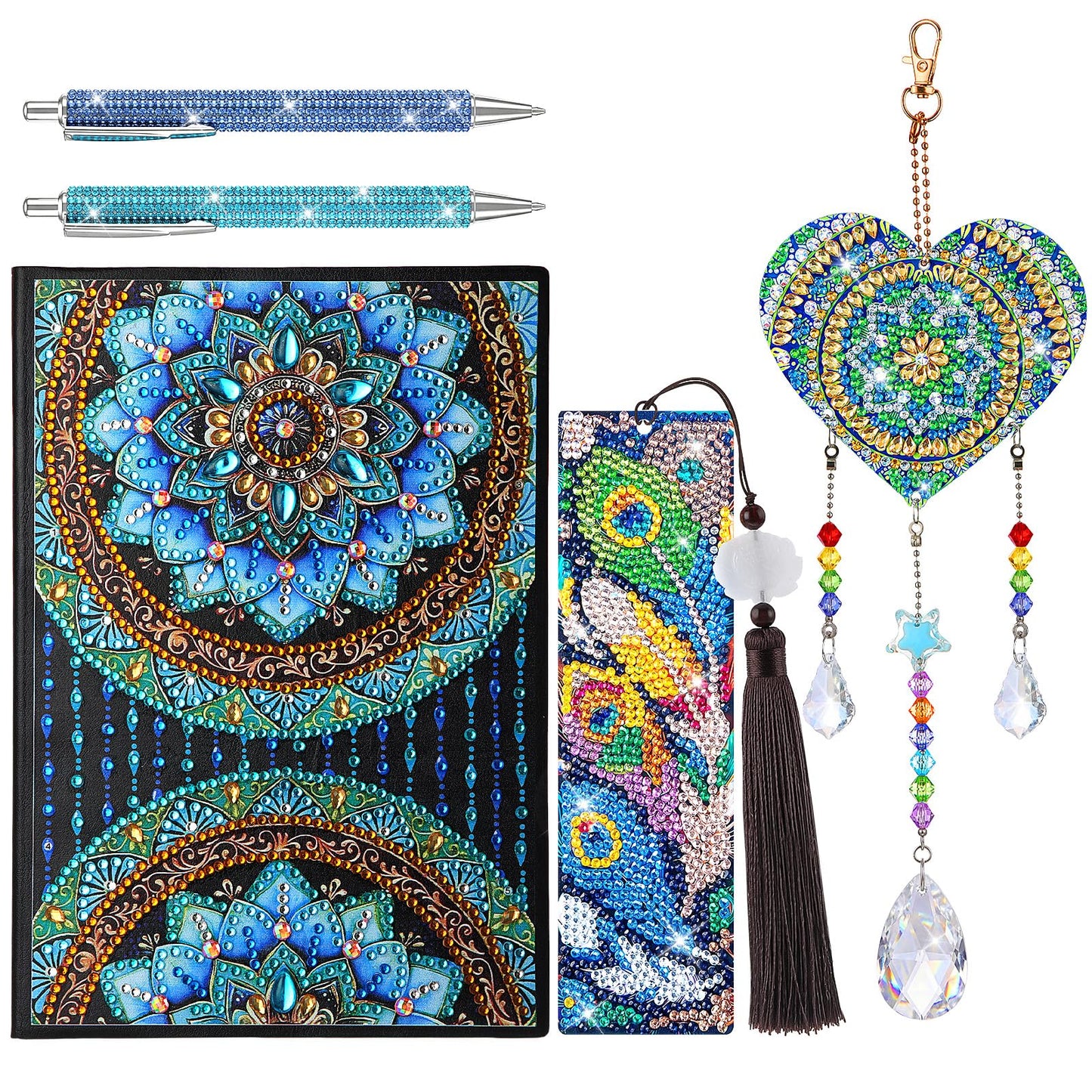 ForraFun Diamond Art Notebook for Adults Diamond Painting Journals Notebooks 5d DIY Diamonds Notebook Painting Kit with Diamonds Ballpoint DIY Bookmark & Wind Chime for Crafts Gift(Mandala)