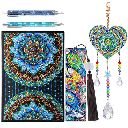 ForraFun Diamond Art Notebook for Adults Diamond Painting Journals Notebooks 5d DIY Diamonds Notebook Painting Kit with Diamonds Ballpoint DIY Bookmark & Wind Chime for Crafts Gift(Mandala)