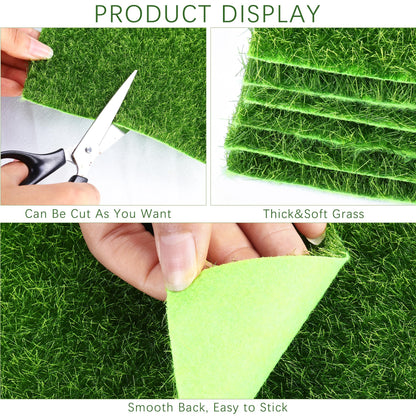 Elcoho 10 Pieces Fake Grass for Crafts Fairy Garden 6 x 6 Inches Artificial Garden Grass for Miniature Ornament Dollhouse DIY Decoration