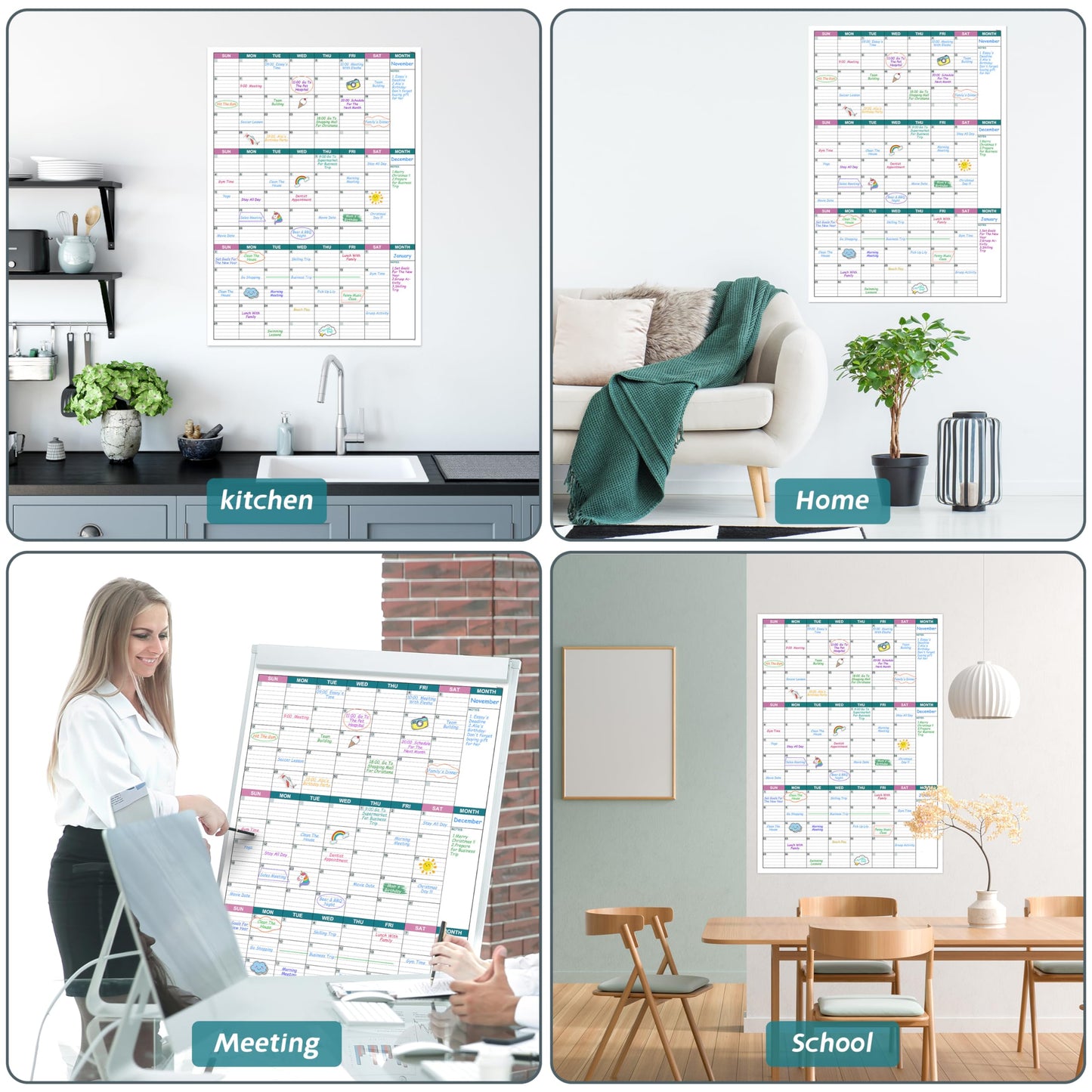 Large Dry Erase Calendar for Wall - Undated 3 Month Wall Calendar, 28" x 40"(Vertical), Wall Calendar Dry Erase for Home, Office, Classroom