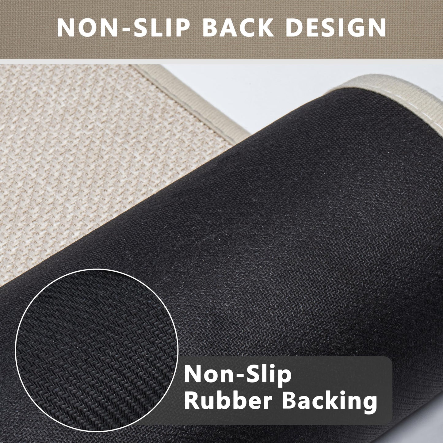 AevitasX Ultra Thin Non Slip Bath Mat with Rubber-Backing Braided Absorbent Machine Washable Bathroom Rugs, Quick Dry, Fits Under Door 17" x 24" Beige